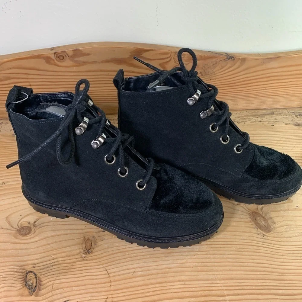 TOP SHOP BLACK SUEDE AND FAUX FUR BOOTIES